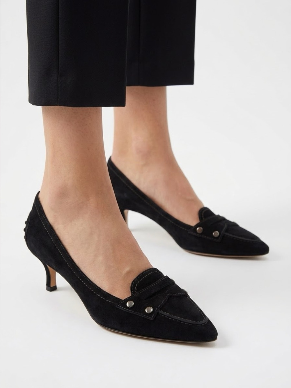 Tod's Black Suede Loafer Kitten Heel Pumps - US 6 (36)